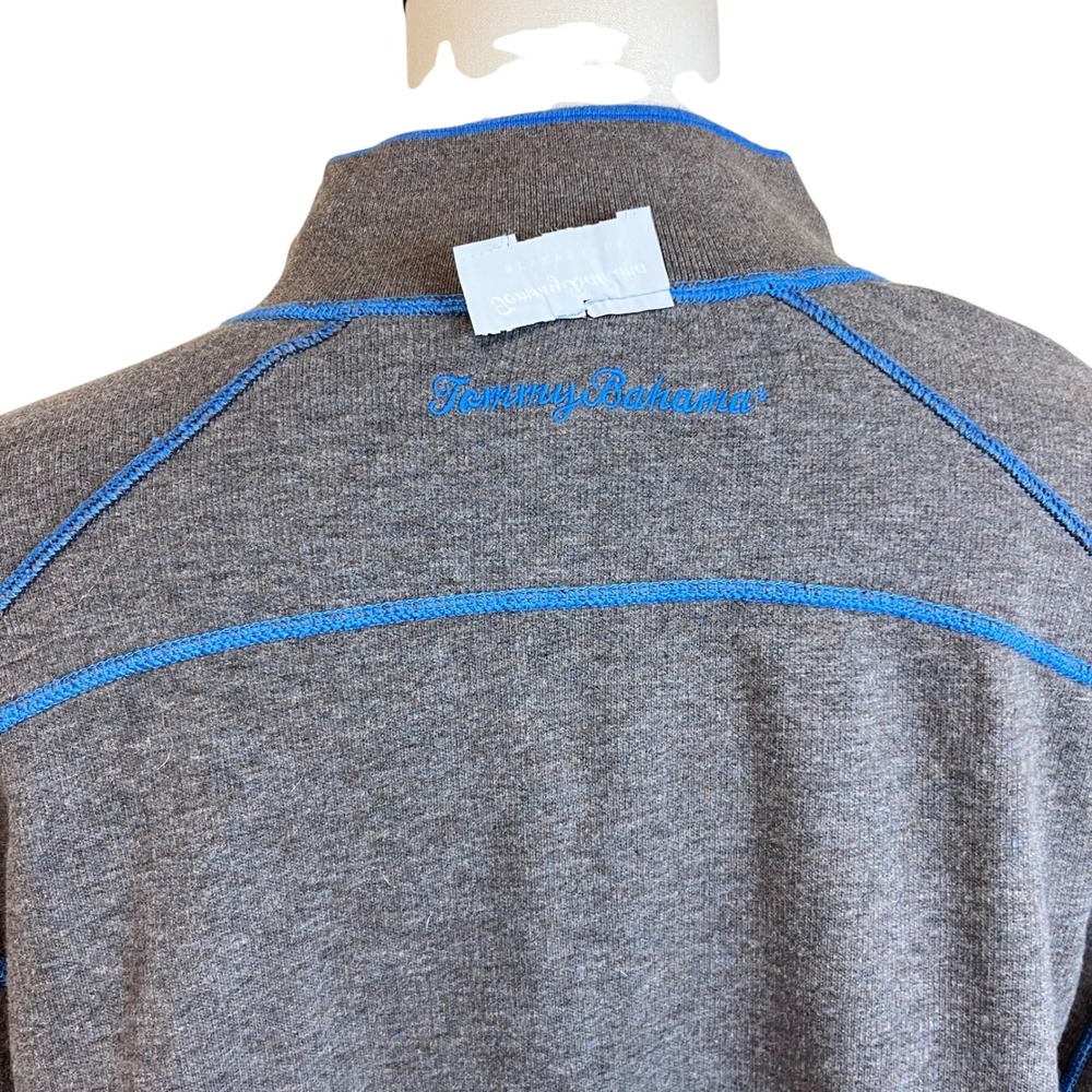TOMMY BAHAMA Blue Gray Reversible 1/4 Zip Mens Sweater XL Travel Vacation Preppy - Picture 11 of 11